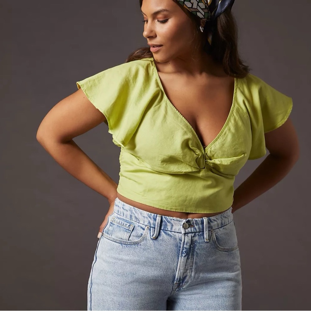 Anthropologie Twist Flutter Sleeve Blouse